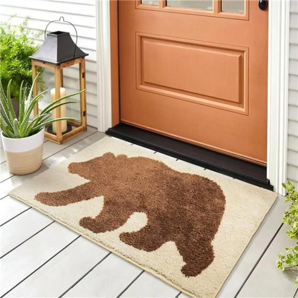 Rustic Bear Bathroom Rug Non Slip Cabin Lodge Farmhouse Soft Absorbent Floor Mat